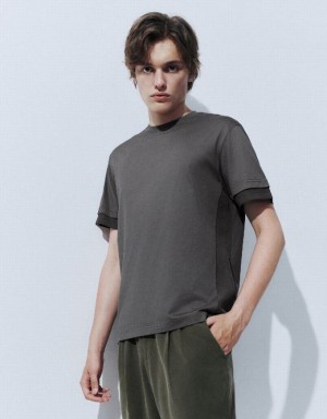 Urban Revivo Standard Sleeve Crew Neck Tシャツ メンズ グレー | 962745-RSP