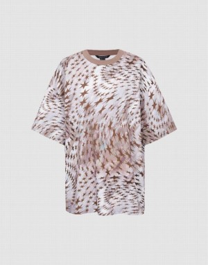 Urban Revivo Star Printed Crew Neck Loose Tシャツ レディース ブラウン | 469081-CWG