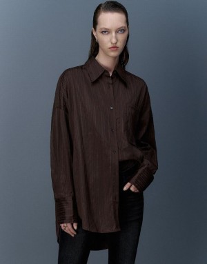 Urban Revivo Textured Button Up Oversized シャツ レディース コー​​ヒー | 410275-JPV