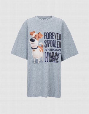 Urban Revivo The Secret Life Of Pets Oversized Tシャツ レディース グレー | 635419-MLT