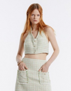 Urban Revivo Tweed Halter タンクトップ レディース Mint | 173265-ANR