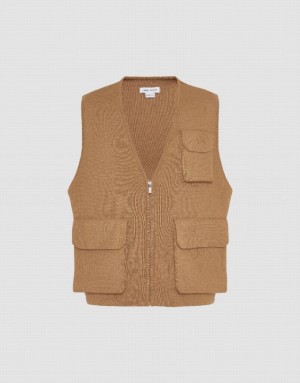 Urban Revivo V-Neck ニット Waistcoat コート メンズ ブラウン | 520967-GQZ