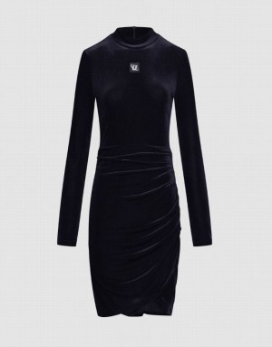 Urban Revivo Velvet Ruched Bodycon カジュアルドレス レディース 黒 | 140582-MGK