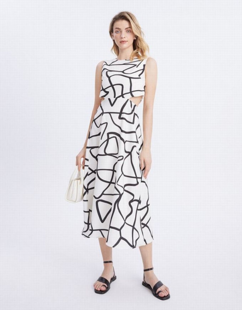 Urban Revivo Abstract Graffiti Print Cut Out ノースリーブ カジュアルドレス レディース グレー | 509468-XFH