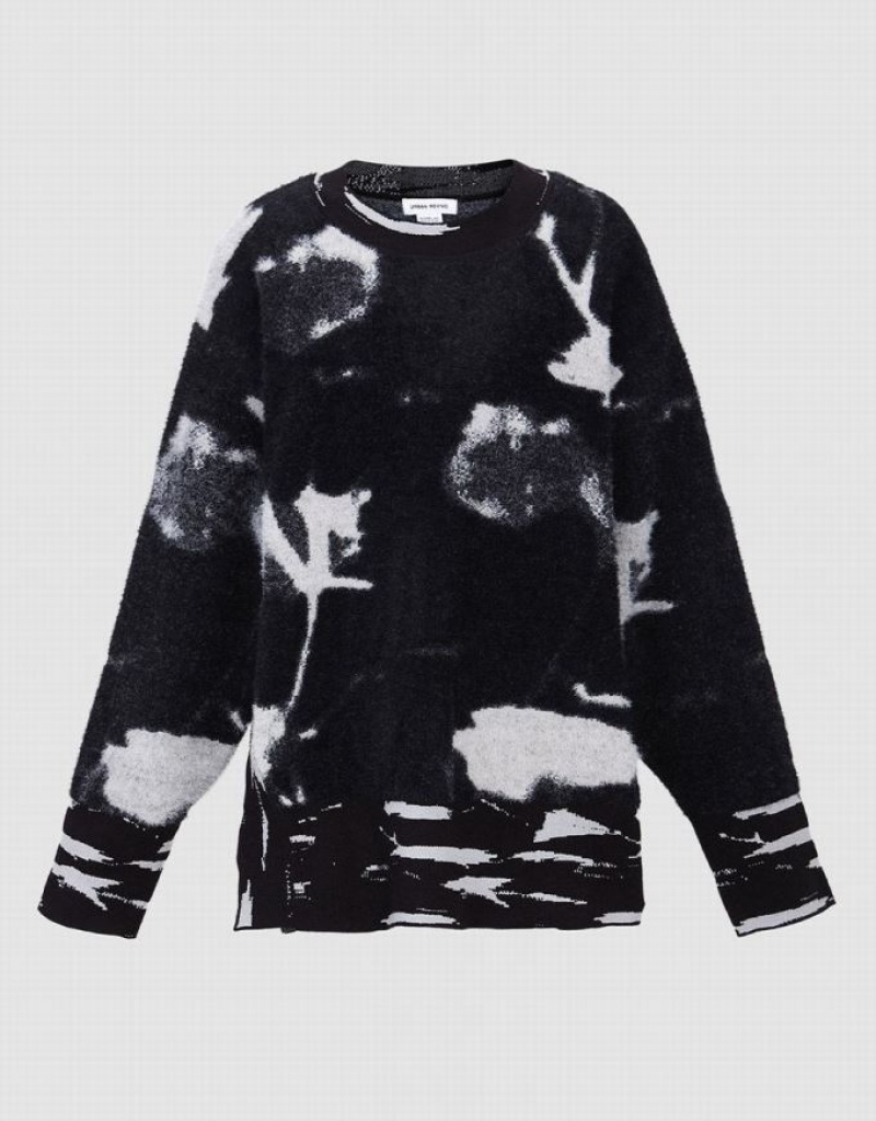 Urban Revivo Abstract Print セーター レディース 黒 | 934216-BLG