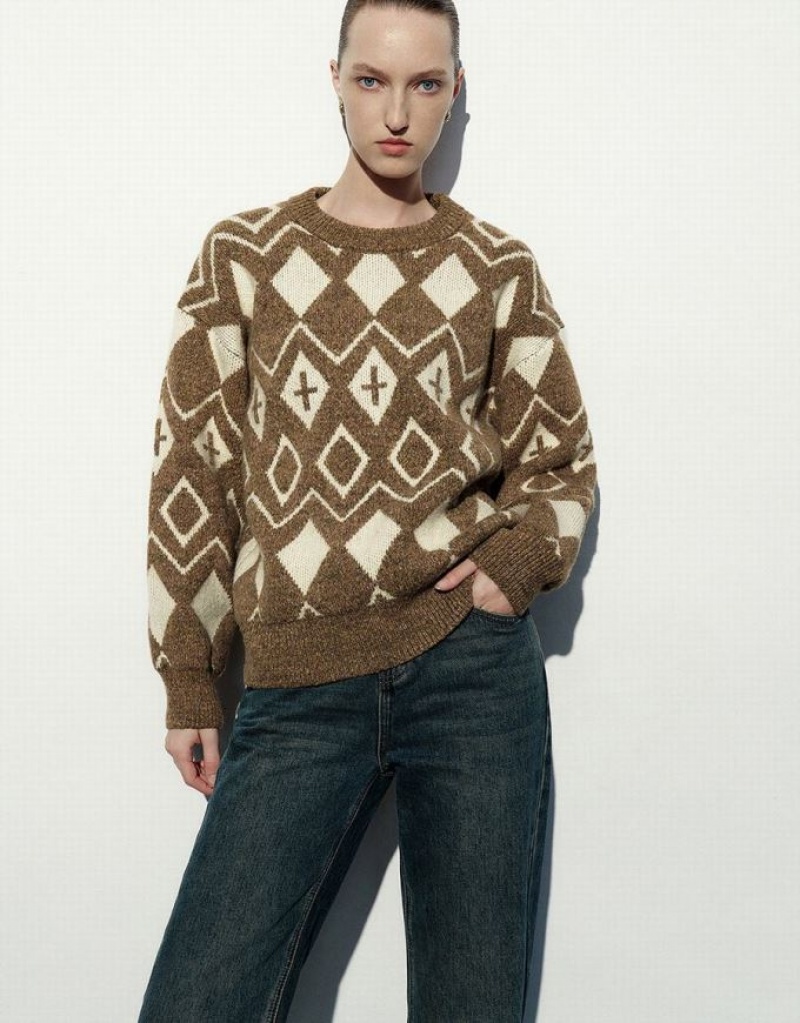 Urban Revivo Argyle Pattern Crew Neck ニット カーディガン レディース カラー | 697081-BTU