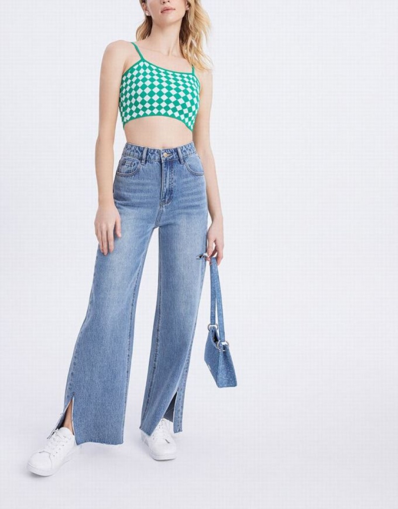 Urban Revivo Argyle ニット Crop タンクトップ レディース 緑 | 120457-EJL