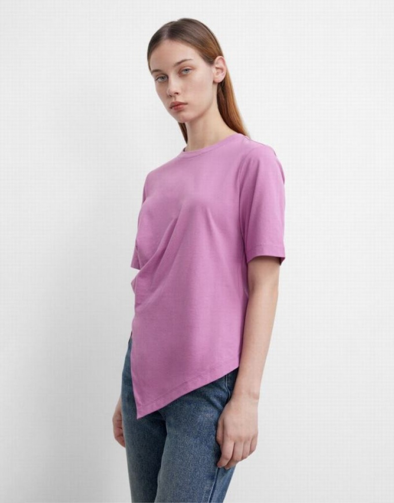 Urban Revivo Asymmetric Crew Neck Regular Tシャツ レディース 紫 | 610892-OVG