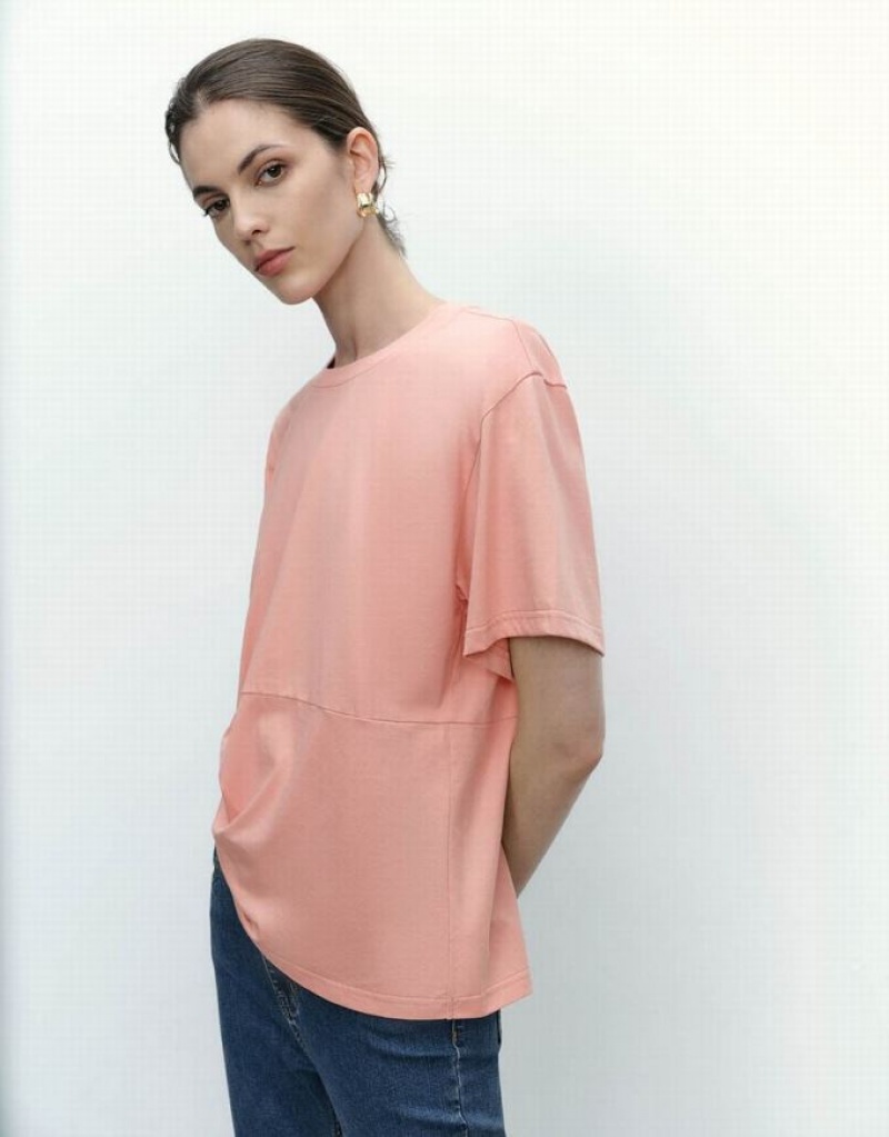 Urban Revivo Asymmetric Crew Neck Tシャツ レディース ピンク | 706325-KHA