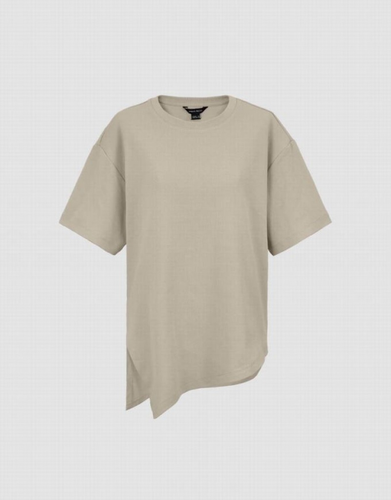 Urban Revivo Asymmetric Hem Crew Neck ニット Tシャツ レディース カーキ | 810473-TSZ