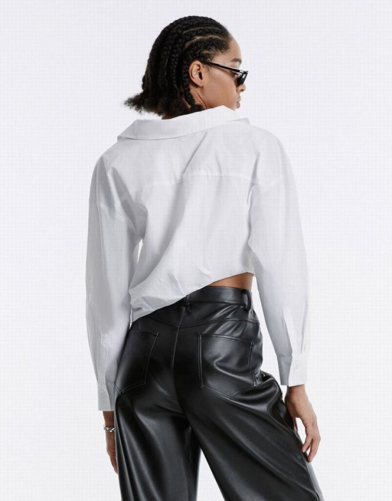 Urban Revivo Asymmetrical Cropped シャツ レディース 白 | 164590-HTX