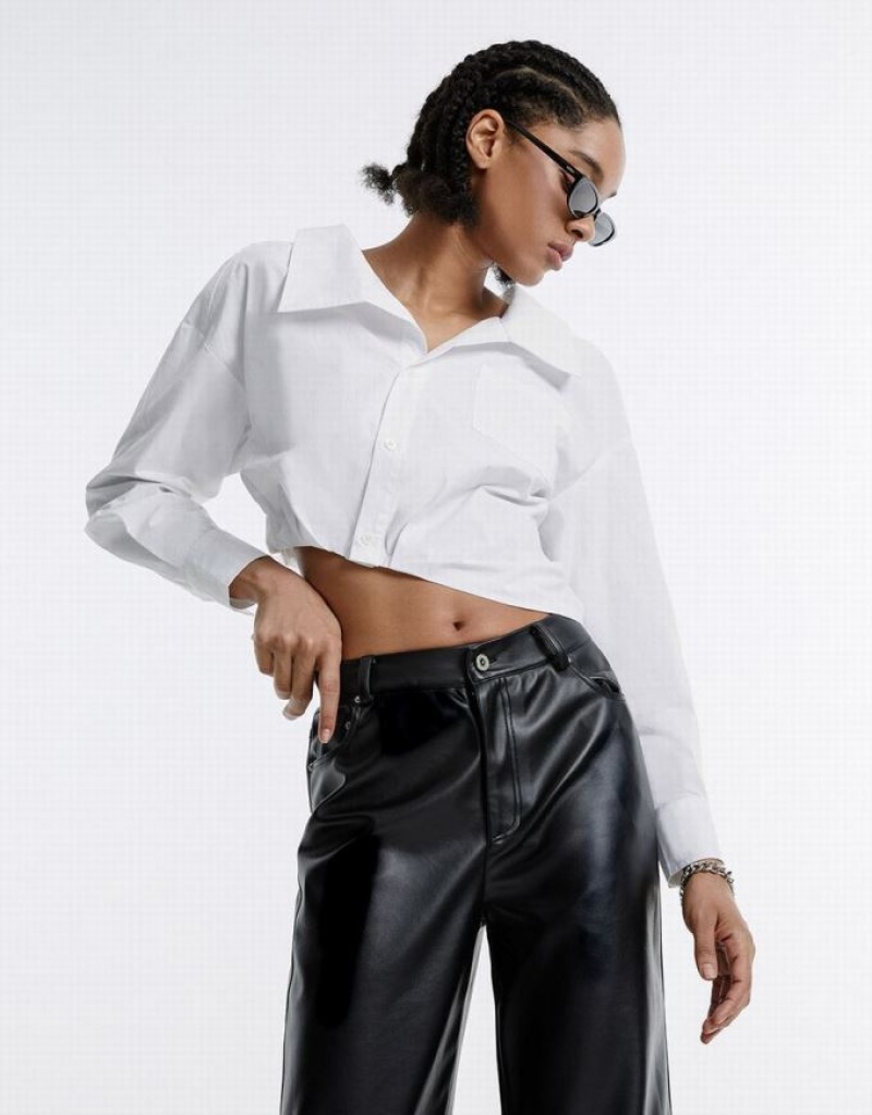 Urban Revivo Asymmetrical Cropped シャツ レディース 白 | 164590-HTX