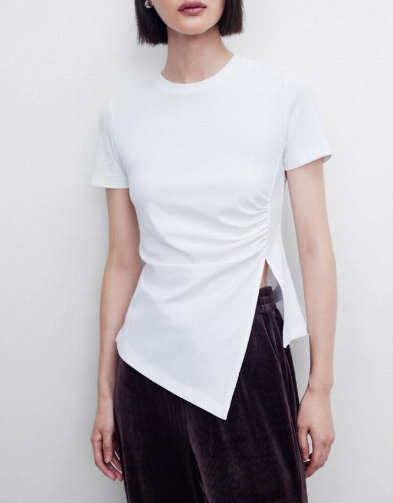 Urban Revivo Asymmetrical Hem Tシャツ レディース 白 | 684102-EZJ