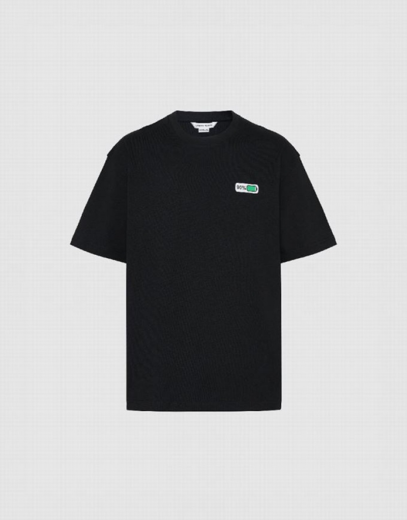 Urban Revivo Battery Printed Crew Neck Tシャツ メンズ 黒 | 935874-ISV