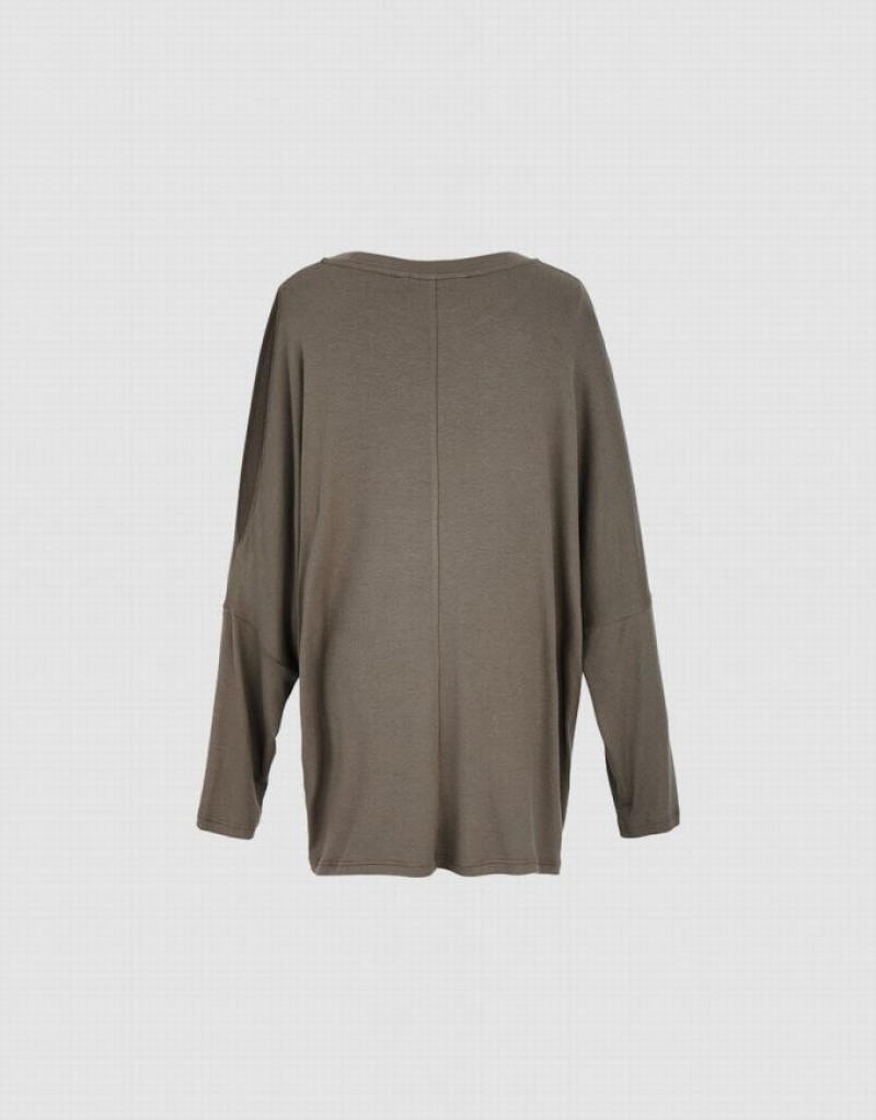 Urban Revivo Boxy Long Sleeve Tシャツ レディース ブラウン | 478291-HRG