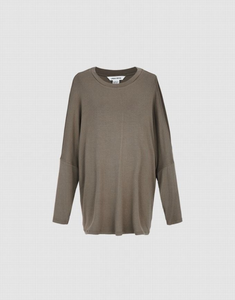 Urban Revivo Boxy Long Sleeve Tシャツ レディース ブラウン | 478291-HRG