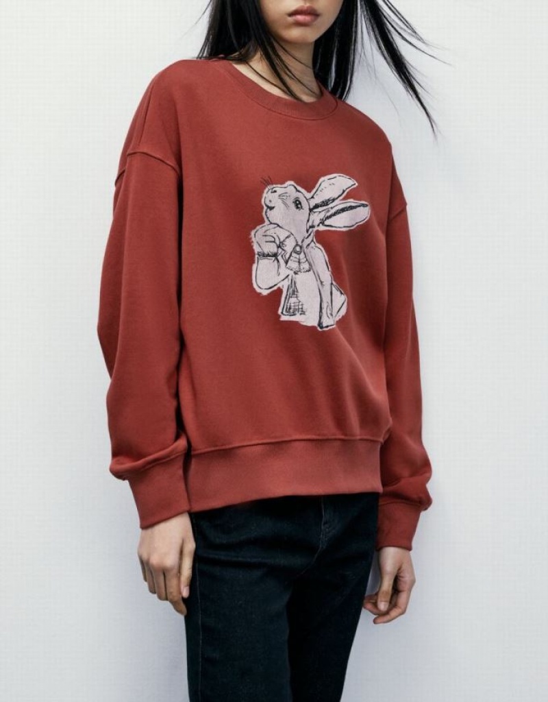 Urban Revivo Bunny Print スウェットシャツ レディース 赤 | 478910-ERG