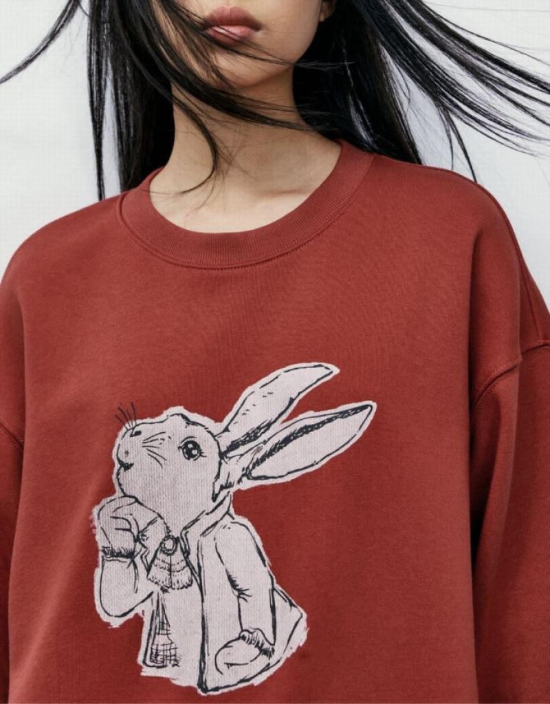 Urban Revivo Bunny Print スウェットシャツ レディース 赤 | 478910-ERG