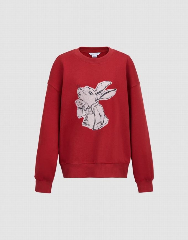 Urban Revivo Bunny Print スウェットシャツ レディース 赤 | 478910-ERG