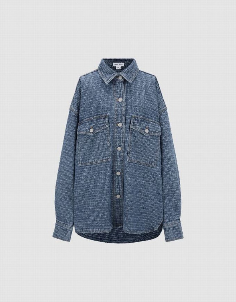 Urban Revivo Button Up Denim シャツ レディース 青 | 376451-ASY