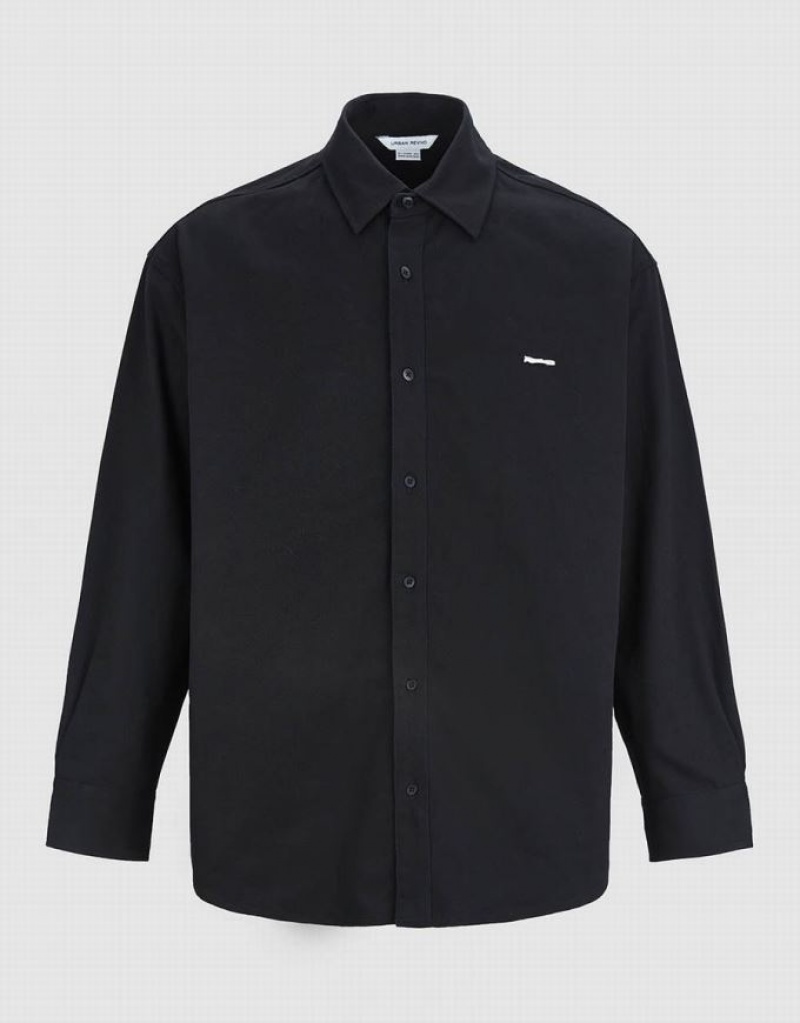 Urban Revivo Button Up Loose シャツ メンズ 黒 | 173596-IXH