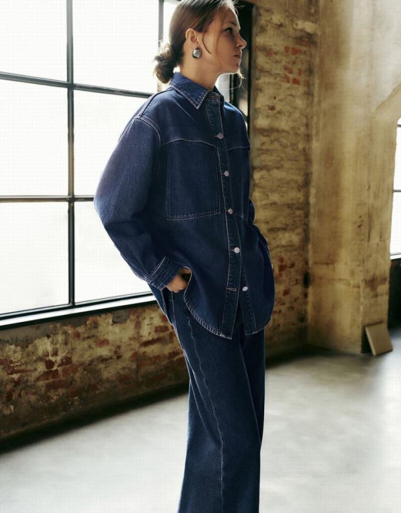 Urban Revivo Button Up Oversized Denim シャツ レディース 青 | 319074-CGA