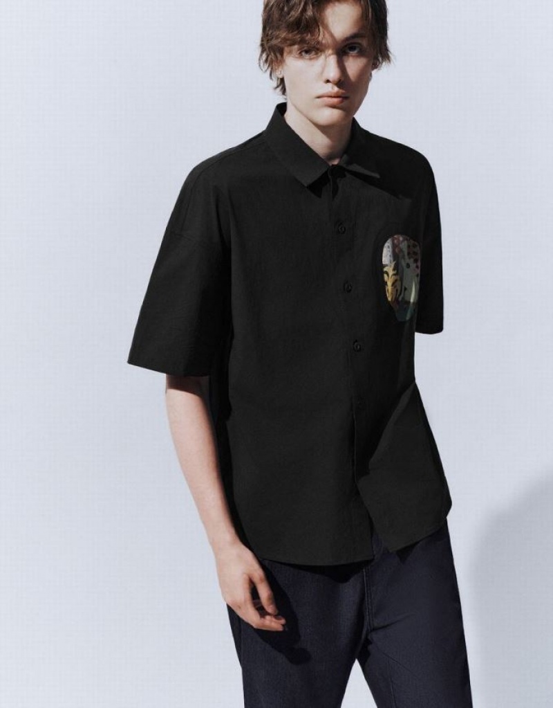 Urban Revivo Button Up Oversized シャツ メンズ 黒 | 089537-URA