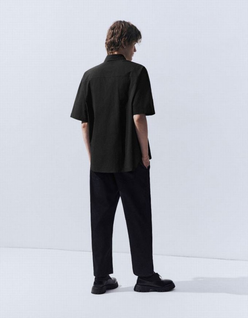 Urban Revivo Button Up Oversized シャツ メンズ 黒 | 089537-URA