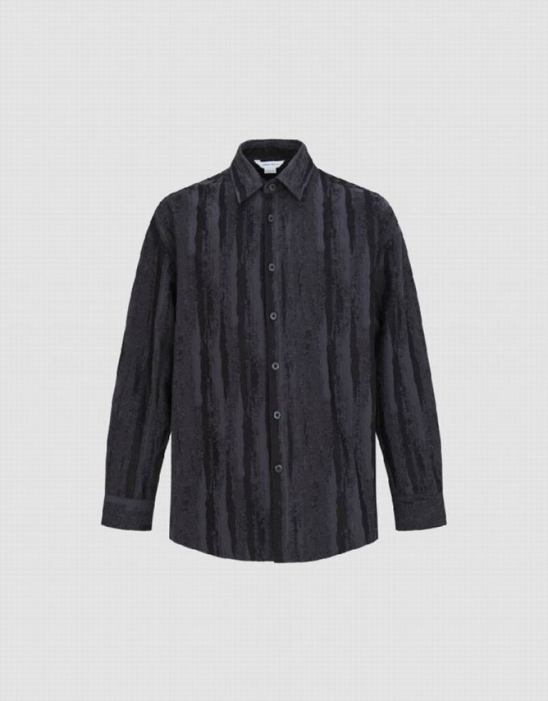 Urban Revivo Button Up Printed Loose シャツ メンズ 黒 | 169570-HGI