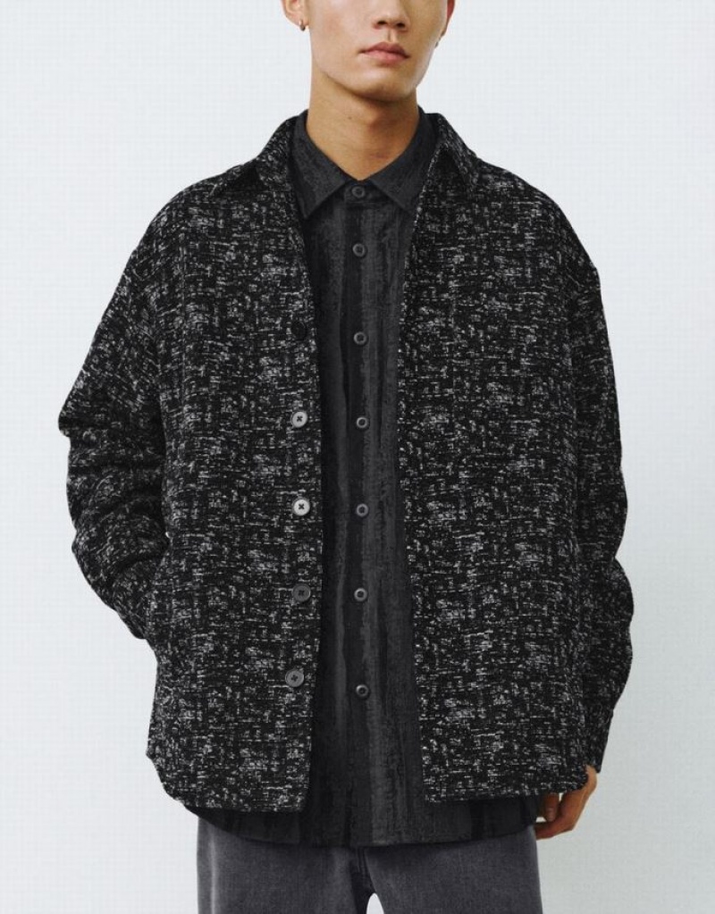 Urban Revivo Button Up Printed ジャケット メンズ 黒 | 270314-TQV