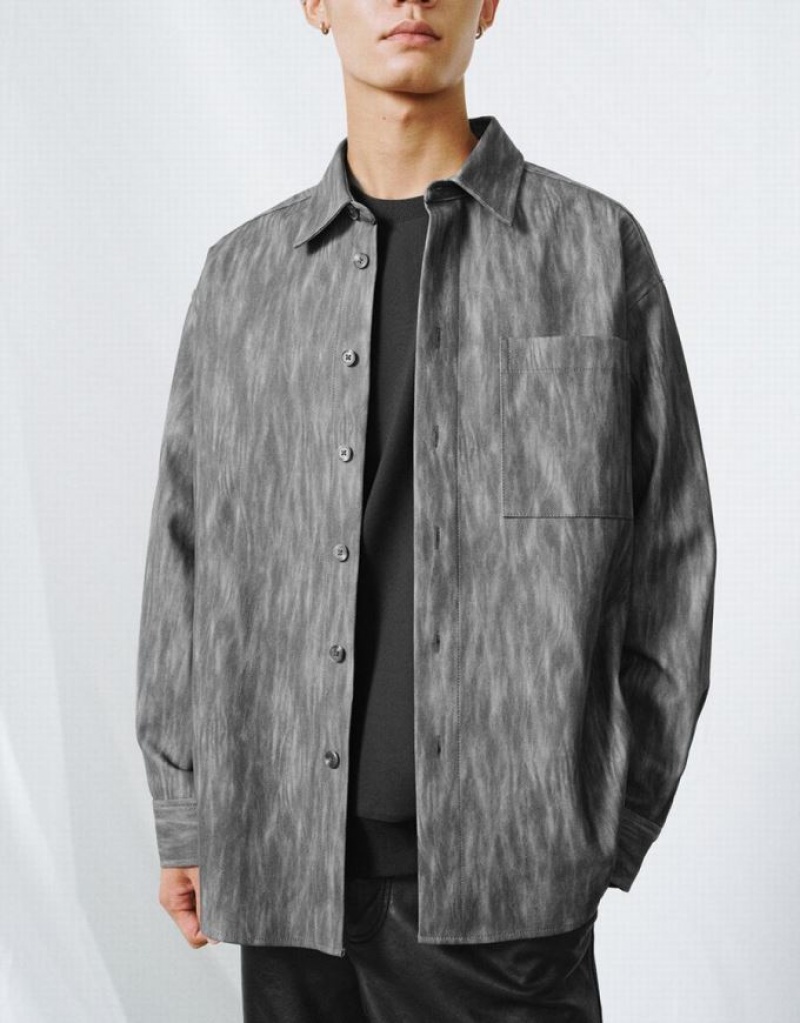 Urban Revivo Button Up Printed シャツ メンズ グレー | 602584-DTB