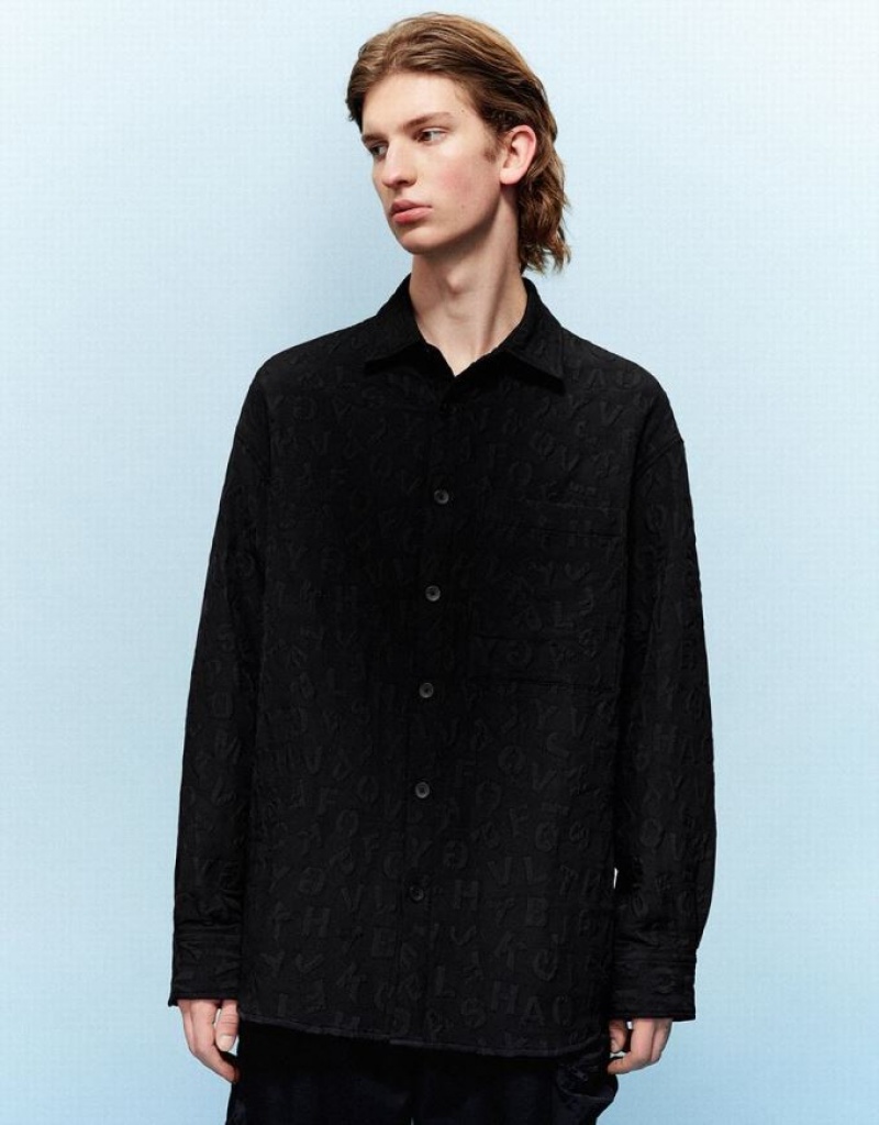 Urban Revivo Button Up Textured Loose シャツ メンズ 黒 | 342598-HZI