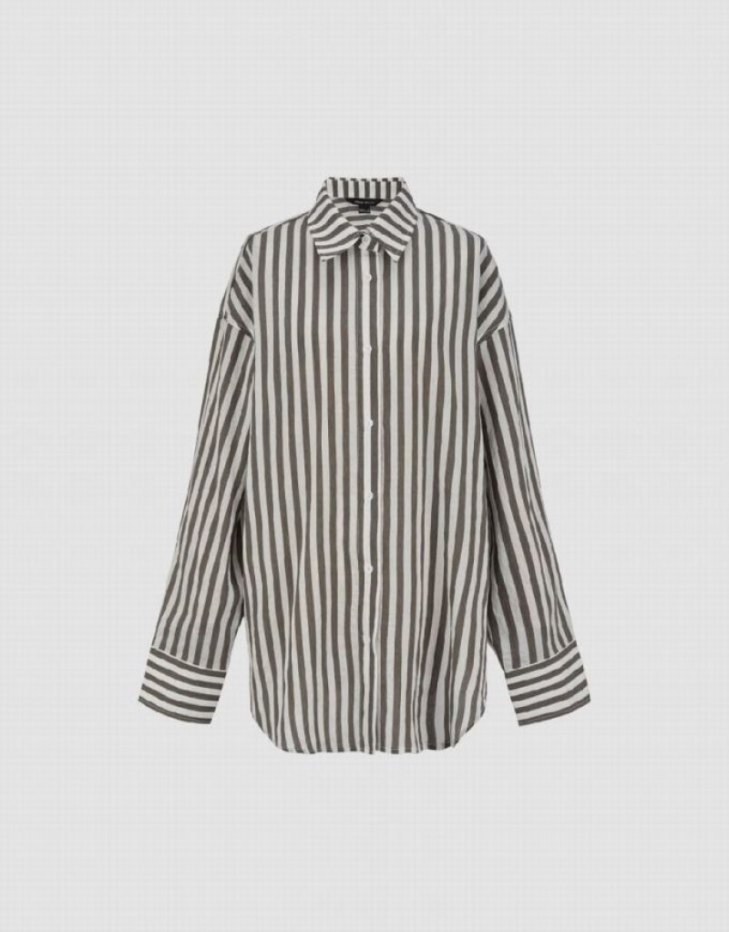 Urban Revivo Button Up 真っ直ぐ シャツ レディース Stripes | 643729-TJH