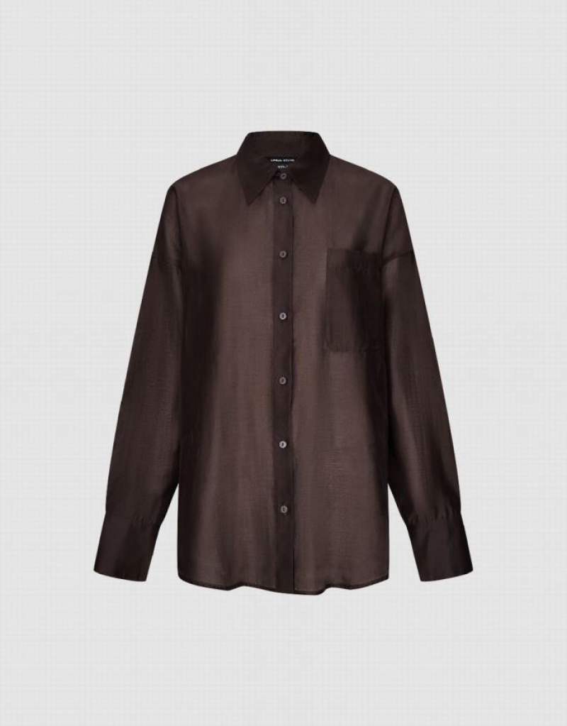 Urban Revivo Button Up 真っ直ぐ シャツ レディース コー​​ヒー | 123758-WPR