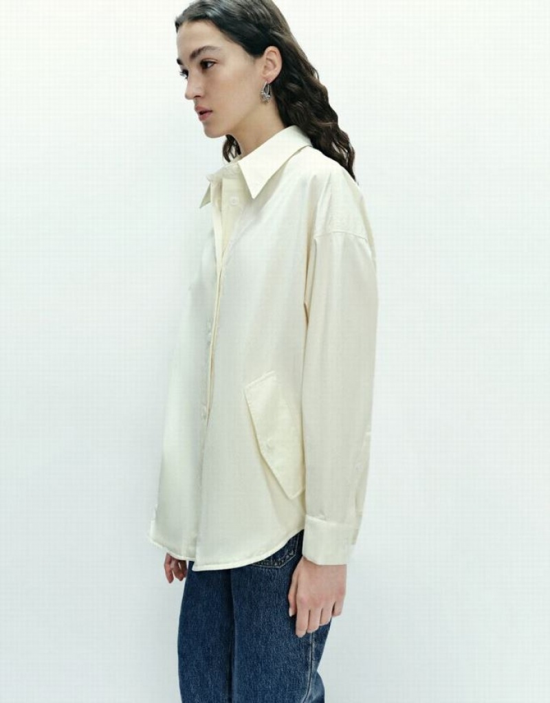 Urban Revivo Button Up 真っ直ぐ ジャケット レディース 白 | 562780-ENW