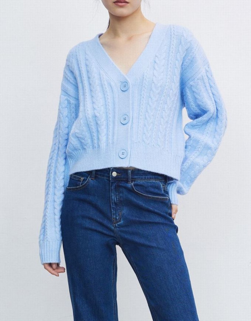 Urban Revivo Cable Knit Button Up カーディガン レディース 青 | 021389-DAO