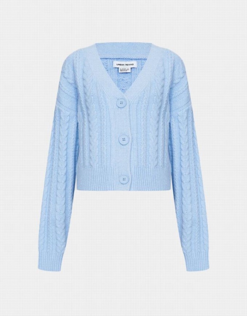 Urban Revivo Cable Knit Button Up カーディガン レディース 青 | 021389-DAO