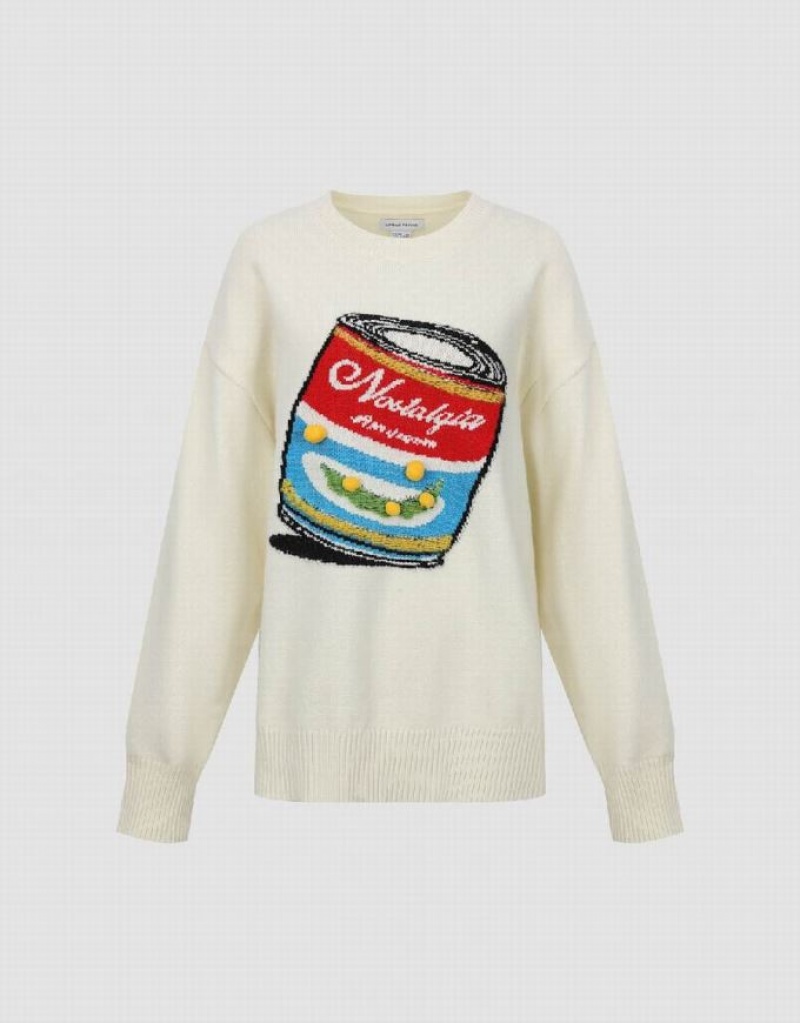 Urban Revivo Can Embroidered Crew Neck ニット カーディガン レディース 白 | 564391-OLC