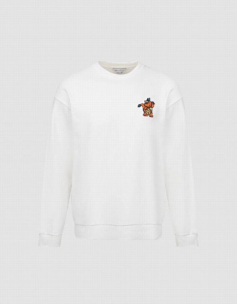 Urban Revivo Cartoon Embossed Crew Neck スウェットシャツ メンズ 白 | 234690-XHD