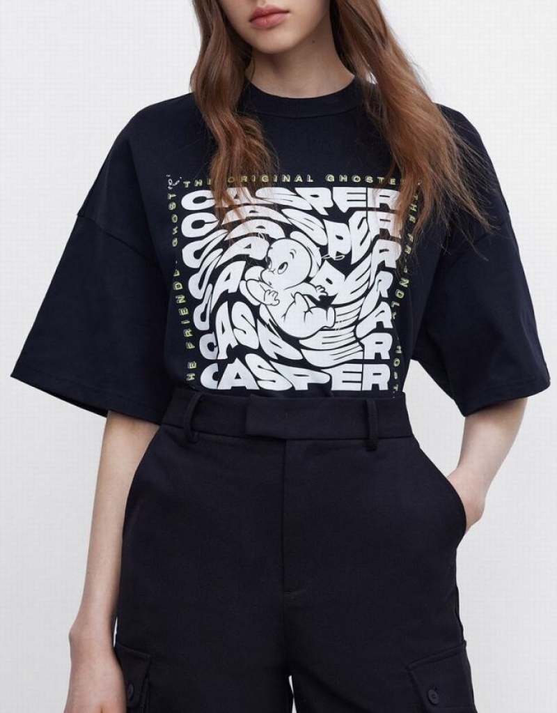 Urban Revivo Casper Oversized Tシャツ レディース 黒 | 503619-KIU