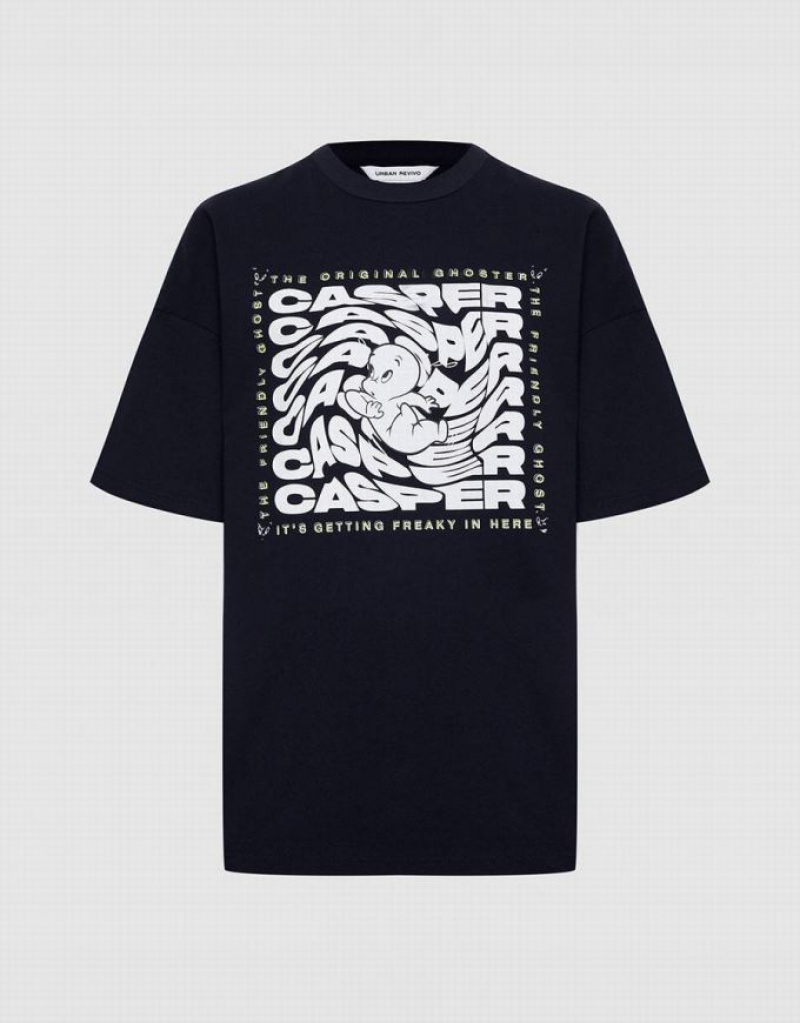 Urban Revivo Casper Oversized Tシャツ レディース 黒 | 503619-KIU