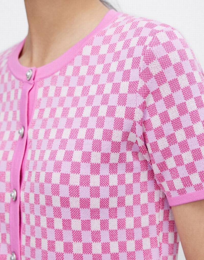 Urban Revivo Checkered Faux Pearl Button ニット Top カーディガン レディース 赤 | 094375-QZN