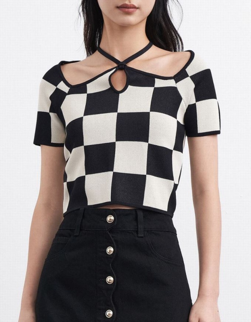 Urban Revivo Checkered Halter ニット Top カーディガン レディース グレー | 375082-FDZ