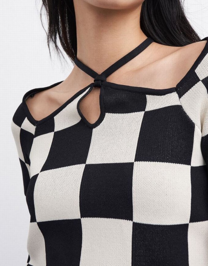 Urban Revivo Checkered Halter ニット Top カーディガン レディース グレー | 375082-FDZ