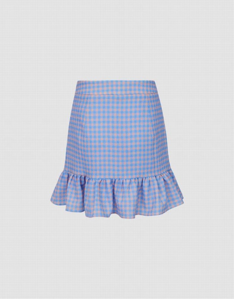 Urban Revivo Checkered Mini A-Line スカート レディース 青 | 347108-FEZ