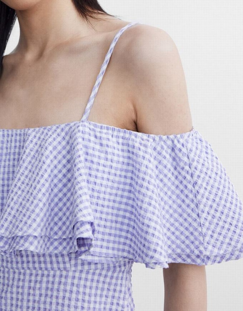 Urban Revivo Checkered Ruffle Cami ワンピース レディース 紫 | 273019-TRQ