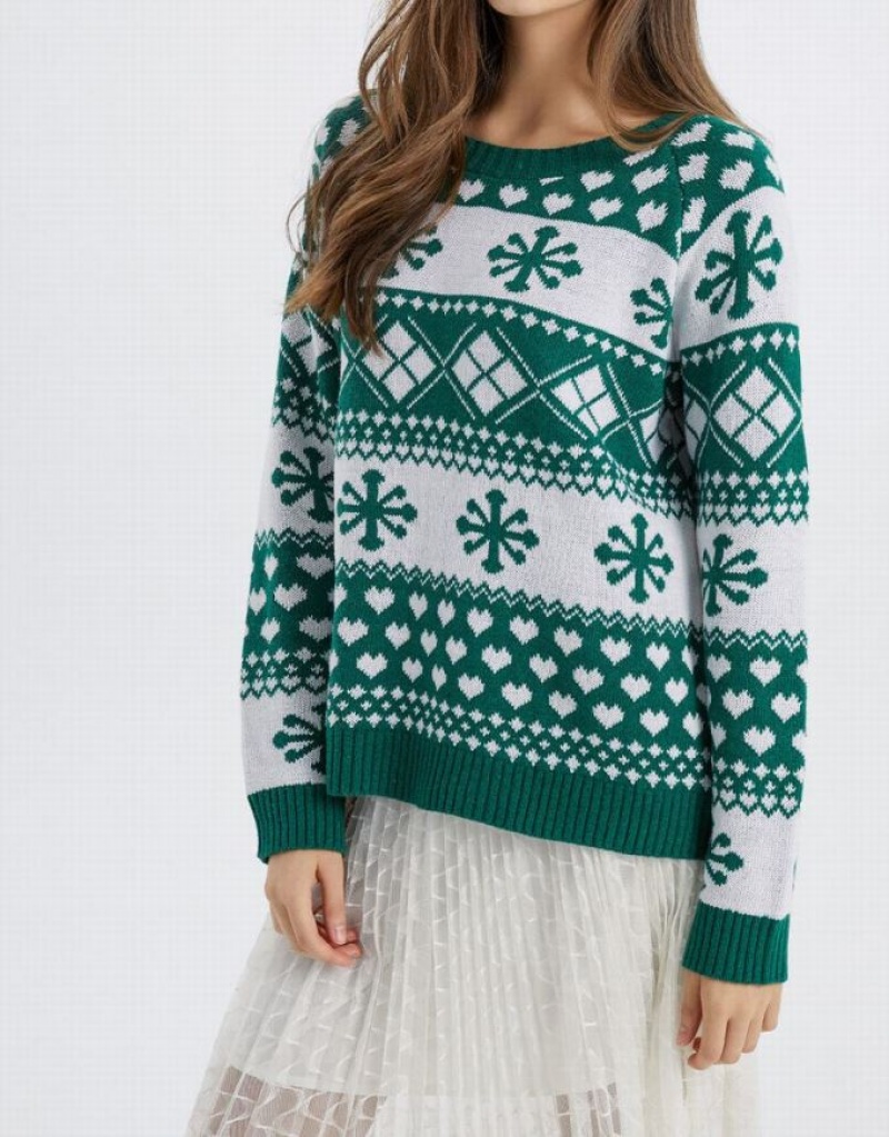 Urban Revivo Christmas Snowflake Crew Neck Holiday セーター レディース 緑 | 158793-DTJ