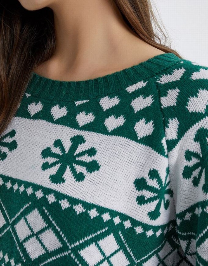 Urban Revivo Christmas Snowflake Crew Neck Holiday セーター レディース 緑 | 158793-DTJ