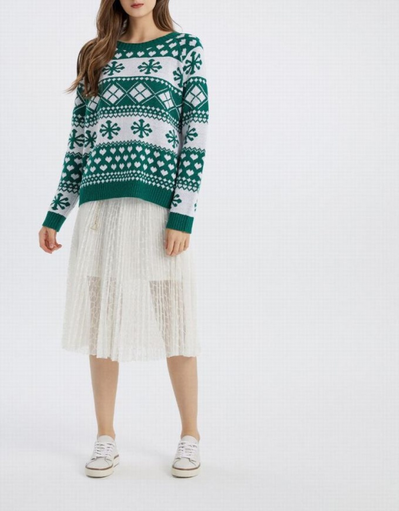 Urban Revivo Christmas Snowflake Crew Neck Holiday セーター レディース 緑 | 158793-DTJ