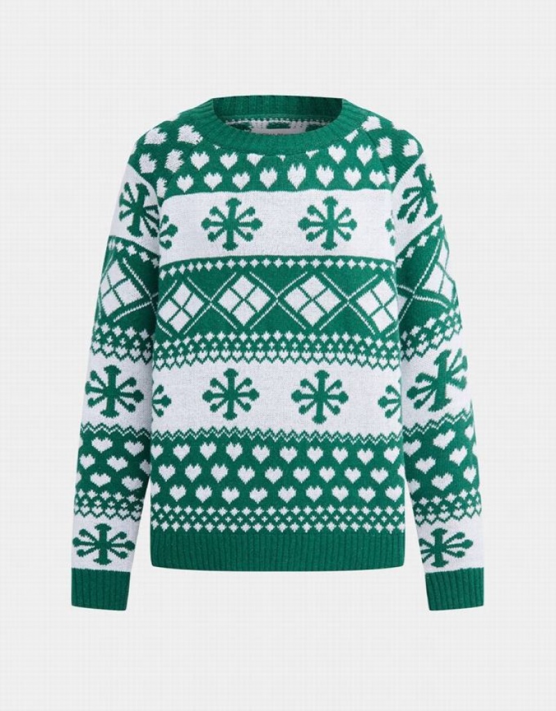 Urban Revivo Christmas Snowflake Crew Neck Holiday セーター レディース 緑 | 158793-DTJ